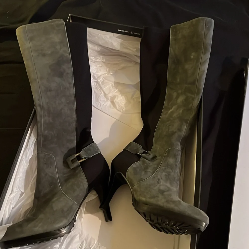 TAHARI Black & Grey Stretch High Heel Boots - size 7 - Picture 6 of 8